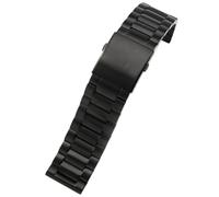 ROUREOX 3-Bead Solid Metal Replacement Watch Bracelet, Straight End Brushed Steel Folding Buckle Watchband for Diesel DZ7395/7370/7311/4358-Black 28MM