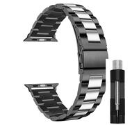 ROUREOX 3-Bead Stainless Steel Replacement Watch Band, Straight End Specialized Interface Watch Strap-Black Silver 22MM