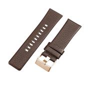 ROUREOX 30mm Leather Replacement Watch Band Stainless Steel Buckle Cowhide Bracelet for Diesel DZ4323 7312 7314 1657 4318-Brown + Rose Gold