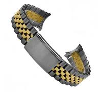 ROUREOX 316L Stainless Steel Curved End Watch Band, Classic Folding Buckle Watch Strap for Seiko 5 Automatic-Silver Gold 19MM