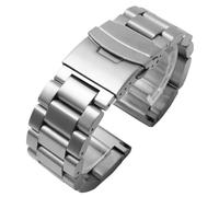 ROUREOX 316L Stainless Steel Replacement Watch Band, 3-Bead Metal Deployment Watch Accessory for Panerai/Luminox/Seiko/Casio-Silver 26MM