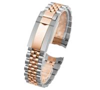 ROUREOX 5-Bead All-Steel Watch Strap, Men's Stainless Steel Bracelet, Metal Replacement Watch Accessories for Rolex Datejust/GMT/SUB-Silver Rose Gold 20MM