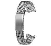 ROUREOX 9-Bead Stainless Steel Replacement Watch Strap，Curved End Solid Metal Watch Band for Omega De Ville 424/Vintage Seamaster-Silver 19MM