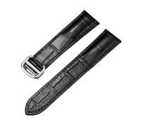 ROUREOX Adjustable Genuine Leather Watch Band Deployment Clasp Replacement Leather Watch Strap Accessories for Cartier Ronde Solo DE Cartier-Black + Silver 24mm
