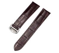 ROUREOX Adjustable Genuine Leather Watch Band Deployment Clasp Replacement Leather Watch Strap Accessories for Cartier Ronde Solo DE Cartier-Brown + Silver 16mm