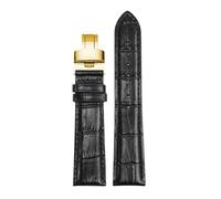 ROUREOX Adjustable Genuine Leather Watch Strap Folding Buckle Soft Leather Watch Band Accessories for Tissot 1853 Le Locle Stylis-T T410 Carson T410-Black + Silver Gold 19mm