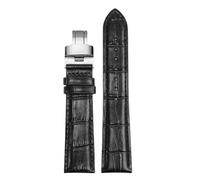 ROUREOX Adjustable Genuine Leather Watch Strap Folding Buckle Soft Leather Watch Band Accessories for Tissot 1853 Le Locle Stylis-T T410 Carson T410-Black + Silver 20mm