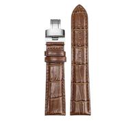 ROUREOX Adjustable Genuine Leather Watch Strap Folding Buckle Soft Leather Watch Band Accessories for Tissot 1853 Le Locle Stylis-T T410 Carson T410-Brown + Silver 19mm