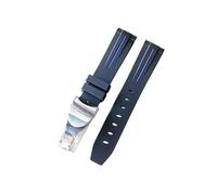 ROUREOX Arc Mouth Silicone Watch Strap Replacement Buckle for Tudor Black Bay/Style/Prince Collection-Blue Line 20mm