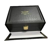 ROUREOX Black Crocodile Pattern Watch Box Faux Leather Storage Case Gold Latch Lock Cream Interior Protective Organiser for Breitling
