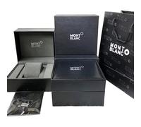 ROUREOX Black Faux Leather Watch Box Set Single Slot Timepiece Organiser Gray Lining Carrying Bag Full Presentation Set for Montblanc Tradition