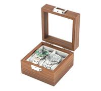 ROUREOX Brown Wood Grain Watch Storage Box Glass Display Lid Removable Cushions Timepiece Collection Organiser Case for Rolex/Omega/Cartier - 13 * 13 * 8cm