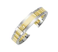 ROUREOX Brushed Metal Watch Strap Classic Stainless Steel Deployment Buckle Replacement Bracelet for Rolex Cosmograph Daytona-Bright Silver + Gold 20mm