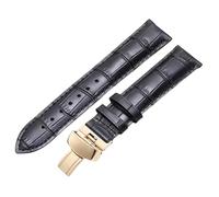 ROUREOX Butterfly Buckle Leather Watch Strap Vintage Retro Adjustable Replacement Watch Strap for Tissot Tradition-Black + Gold 19mm