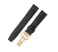 ROUREOX Canvas Watch Band Deployment Clasp Durable Fabric Lining Leather Replacement Watch Strap 21mm for IWC Portofino Pilot's Portugieser-Black + Gold