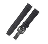 ROUREOX Canvas Watch Band Deployment Clasp Durable Fabric Lining Leather Replacement Watch Strap 22mm for IWC Portofino Pilot's Portugieser-Black + Black