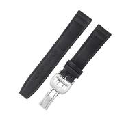ROUREOX Canvas Watch Band Deployment Clasp Durable Fabric Lining Leather Replacement Watch Strap 22mm for IWC Portofino Pilot's Portugieser-Black + Silver