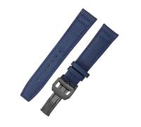 ROUREOX Canvas Watch Band Deployment Clasp Durable Fabric Lining Leather Replacement Watch Strap 22mm for IWC Portofino Pilot's Portugieser-Blue + Black