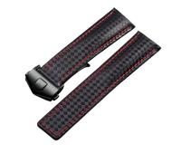 ROUREOX Carbon Fiber Genuine Leather Watch Strap Bottom Black Red Folding Buckle Leather Wristband for T-A-G Heuer Aquaracer Carrera Monaco Series-Black 24mm