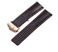 ROUREOX Carbon Fiber Texture Genuine Leather watchband Folding Buckle Replacement Wristband for T-A-G H-E-U-E-R F1-Black + Rose Gold 22mm