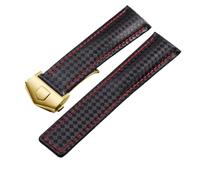 ROUREOX Carbon fiber texture genuine leather watchband folding buckle Replacement wristband for T-A-G H-E-U-E-R F1-Black + Gold 24mm