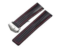 ROUREOX Carbon Fiber Texture Genuine Leather watchband Folding Buckle Replacement Wristband for T-A-G H-E-U-E-R F1-Black + Silver 19mm