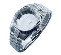 ROUREOX Coin Edge Bezel Case Semi-Circular Link Strap Set 316L Steel Sapphire Crystal Fit ETA 2824 PT5000 100M Waterproof DIY Kit for Rolex Day-Date/Datejust-A 36MM