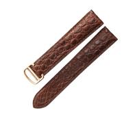 ROUREOX Croc Embossed Watch Strap with Stainless Steel Folding Buckle Classic 18mm Genuine Leather Replacement Band for Cartier Tank Solo-Brown + Rose Gold
