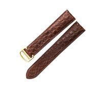 ROUREOX Croc Embossed Watch Strap with Stainless Steel Folding Buckle Classic 18mm Genuine Leather Replacement Band for Cartier Tank Solo-Brown + Gold