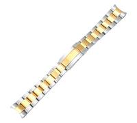 ROUREOX Curved Brushed Steel Deployment Watch Strap，Solid Metal Folding Buckle Watch Bracelet for Rolex Oyster Perpetual Collection-Silver Gold 21MM
