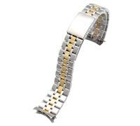ROUREOX Curved End Metal Deployment Watch Strap, 316L Stainless Steel Replacement Watch Band for Tudor Prince and Princess Collection-Silver Gold 20MM