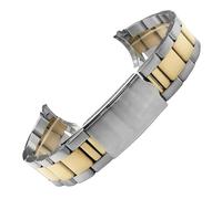 ROUREOX Curved End Metal Watch Band Stainless Steel Replacement Bracelet Vintage Diver Clasp for Seiko - Silver + Gold 18mm