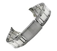 ROUREOX Curved End Metal Watch Band Stainless Steel Replacement Bracelet Vintage Diver Clasp for Seiko - Bright Silver 19mm