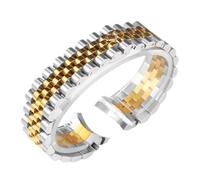 ROUREOX Elegant Replacement Watch Band Curved Interface Semi-Circular Links Concealed Buckle 13/17/20/21mm - Silver Gold 20MM