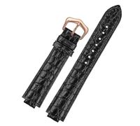 ROUREOX Embossed Pattern Leather Watch Strap, Replacement Watch Band with Pin Buckle Available in Black & Blue for Ballon Bleu de Cartier W69012Z4-Black+Rose Gold 18 * 11mm