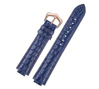 ROUREOX Embossed Pattern Leather Watch Strap, Replacement Watch Band with Pin Buckle Available in Black & Blue for Ballon Bleu de Cartier W69012Z4-Blue+Rose Gold 18 * 11mm
