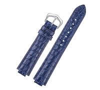 ROUREOX Embossed Pattern Leather Watch Strap, Replacement Watch Band with Pin Buckle Available in Black & Blue for Ballon Bleu de Cartier W69012Z4-Blue+Silver 18 * 11mm