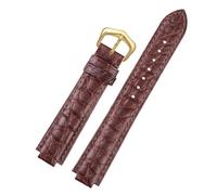 ROUREOX Embossed Pattern Leather Watch Strap, Replacement Watch Band with Pin Buckle Available in Black & Blue for Ballon Bleu de Cartier W69012Z4-Brown+Gold 18 * 11mm