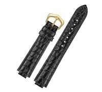 ROUREOX Embossed Pattern Leather Watch Strap, Replacement Watch Band with Pin Buckle Available in Black & Blue for Ballon Bleu de Cartier W69012Z4-Black + Gold 18 * 11mm