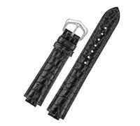 ROUREOX Embossed Pattern Leather Watch Strap, Replacement Watch Band with Pin Buckle Available in Black & Blue for Ballon Bleu de Cartier W69012Z4-Black + Silver 20 * 12mm
