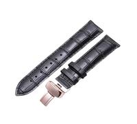 ROUREOX Extended Leather Watch Bands Replacement Butterfly Deployment Buckle Watch Strap Accessories for Tissot Chemin des Tourelles-Black + Rose Gold 19mm