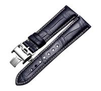 ROUREOX Flexible Genuine Leather Watch Band Butterfly Clasp Replacement Leather Watch Strap Repairment Accessories for LONGINES Master Collection-Blue + Silver 20mm