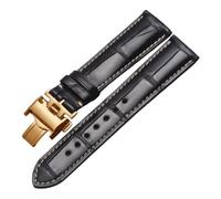 ROUREOX Flexible Genuine Leather Watch Band Butterfly Clasp Replacement Leather Watch Strap Repairment Accessories for LONGINES Master Collection-Black + Gold 20mm