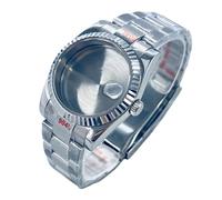 ROUREOX Fluted Bezel Watch Case Kit Polished Centre Link Bracelet Sapphire Glass 36mm 40mm Fit NH35 NH36 Mod Parts Silver for Rolex Oyster Perpetual/Datejust-C 40MM