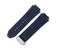 ROUREOX Frosted Leather Rubber Watch Band Stainless Steel Folding Buckle Replacement Bracelet for HUBLOT Big Bang-Gray Blue + Silver