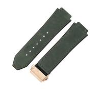 ROUREOX Frosted Leather Watch Band Stainless Steel Push Button Buckle Replacement Strap 19X26mm for HUBLOT Classic Fusion Collection-Dark Green + Rose Gold