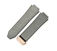 ROUREOX Frosted Leather Watch Band Stainless Steel Push Button Buckle Replacement Strap 19X26mm for HUBLOT Classic Fusion Collection-Gray + Rose Gold