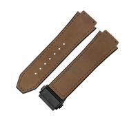ROUREOX Frosted Leather Watch Band Stainless Steel Push Button Buckle Replacement Strap 19X26mm for HUBLOT Classic Fusion Collection-Coffee + Black