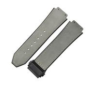 ROUREOX Frosted Leather Watch Band Stainless Steel Push Button Buckle Replacement Strap 19X26mm for HUBLOT Classic Fusion Collection-Gray + Black