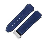 ROUREOX Frosted Leather Watch Band Stainless Steel Push Button Buckle Replacement Strap 19X26mm for HUBLOT Classic Fusion Collection-Sky Blue + Silver